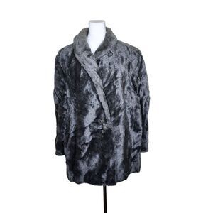 Vintage 60s Faux Fur Coat Womens Size 2XL Dark Gray Mod Mob Wife